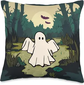 Spooky Cryptid Swamp Ghost Halloween Throw Pillow