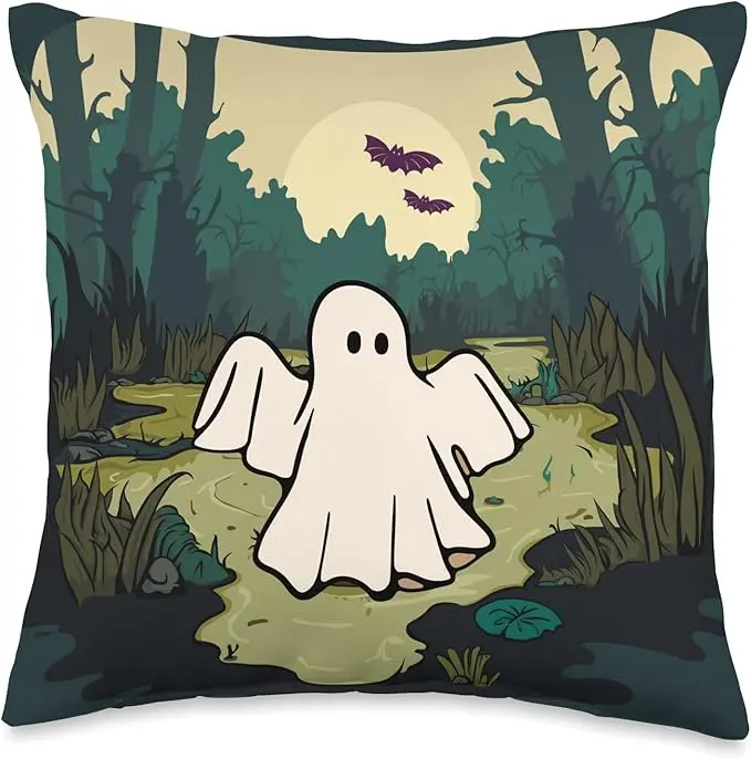 Spooky Cryptid Swamp Ghost Halloween Throw Pillow