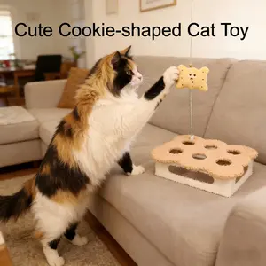Interactive Cookie-Shaped Cat Toy Spring Plush Puzzle Box for Mental Stimulation Durable Soft Material Prevents Destructive Behavior Satisfies Hunting Instincts