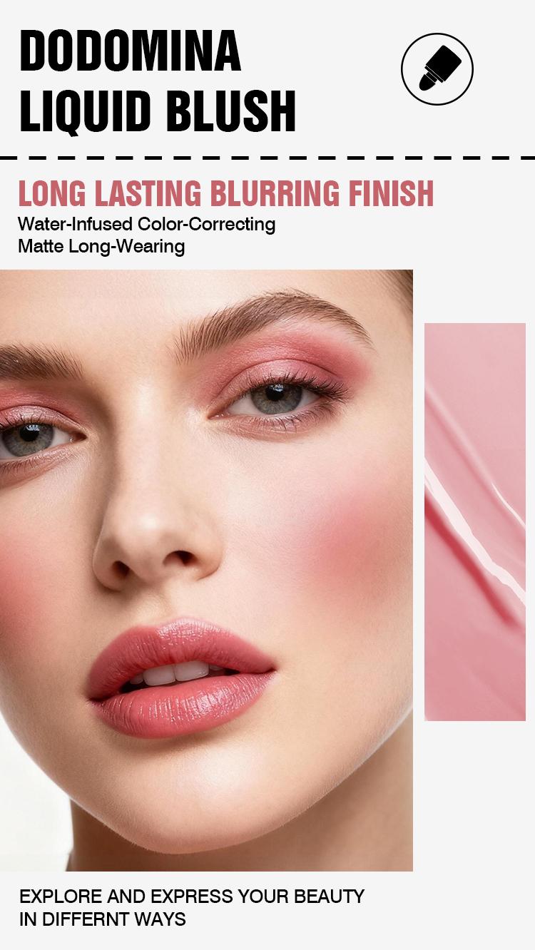 DODOMINA Water Velvet Liquid Blush – Liquid-to-Powder Natural Flush Multi-Use Makeup for Cheeks Eyes Lips, Silky-Smooth Blendable Blush for Women  Set Glitter Waterproof Pearlescent shipping free Pink matte lips girly items Primer Long-Lasting red