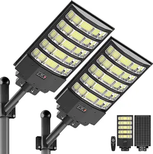 Solar Street Light - 6500K Solar Lights Outdoor IP66 Waterproof,350° Wide Angle Dusk to Dawn,Commercial Solar Parking Lot Lights with Motion Sensor & Remote,LED Flood Light for Yard