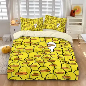 3-piece set (1 duvet cover, 2 pillowcases, no filling) with quirky, cute cartoon little duck print, soft and comfortable bedding set, Complete Set, suitable for room decoration, usable all year round, great as a gift, Bedding Supplies