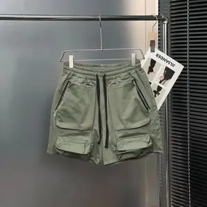 Streetwear-style cargo shorts with diagonal zippers on both sides.