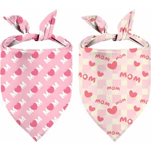 Mother Day Dog Bandanas, I Love Mom Dog Scarf, Accessories for Medium Large Dogs