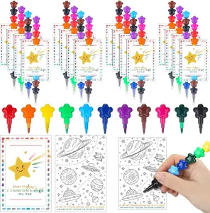 24 Sets Welcome Back to School Gifts for Students, Star Stacking Crayons First Day of School Stackable Crayon with Double Sided Coloring Cards End of Year Gifts, Classroom Party Favors Bulk Goodie Bag Stuffers Birthday Holiday Painting Prize Class Reward
