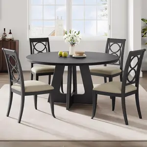 GAOMON 47" Round Dining Table Set for 4 to 6, Farmhouse Kitchen Table with Wooden Top and Pedestal Base, Circle Dinner Table for Dining Room, Kitchen Room - (No Chairs) (Black)