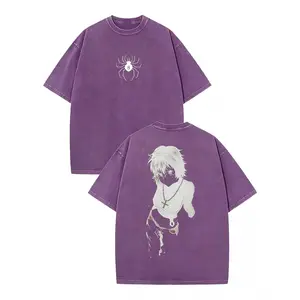[Soft 100% Cotton] Shizuku Hunter X Hunter Anime Double Printed Vintage Washed Tee Unisex Oversize Heavyweight Cotton T-shirt for Anime Fans and Lovers