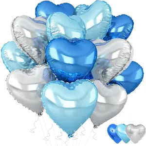 Blue silver heart-shaped balloons, 22 light blue heart-shaped aluminum foil balloons, 45.72cm deep blue silver helium balloons, used for baby birthday anniversary wedding party decoration, Balloon Arch Balloons