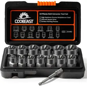 Bolt Extractor Set Duty, 13Pcs Bolt Extractor Kit with 3/8 Inch Adapter, Stripped Lug Nut Remover, Easy Out Bolt Remover Set for Rusted, Rounded, Damaged Nuts Screws