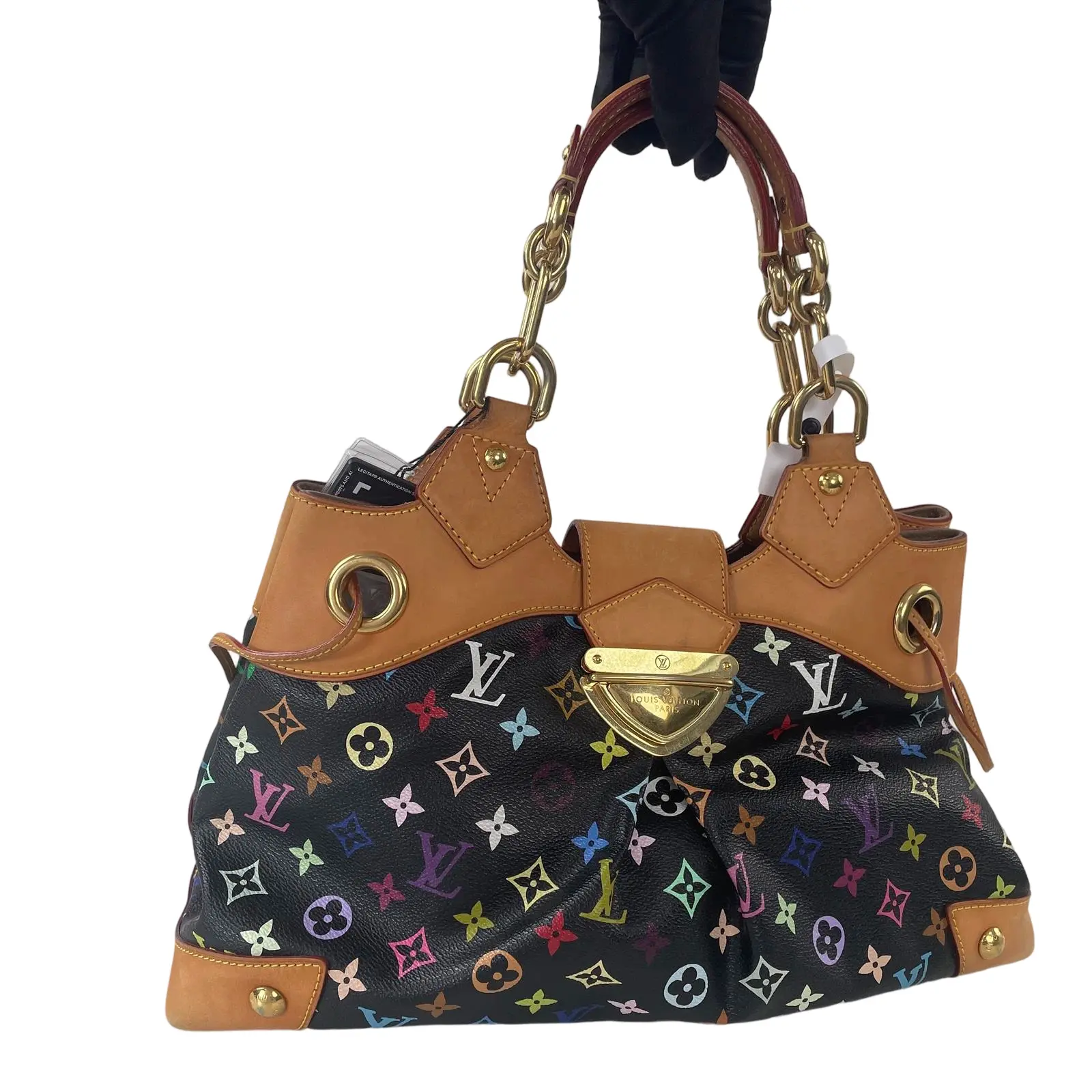 Pre-owned Louis Vuitton canvas Tote Bags Ursula cloth handbag Black in Cloth with charm