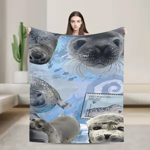 Cute Baby Seal Ocean Animal Blanket Kawaii Marine Life Flannel Fleece Throw Winter Soft Plush Warm Bedding Sofa Couch Aesthetic Kids Girls Bedroom Home Room Decoration
