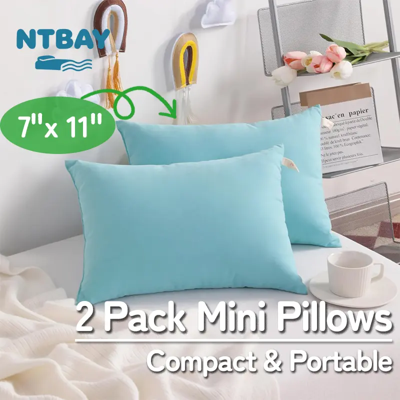 NTBAY Mini Pillows, 2 Pack 7"x 11" Down Alternative Microfiber Small Tiny Pillows for Travel & Pets, Soft Neck/Lumbar/Knee/Wrist Support, Soft Cushion, Compact & Portable, Machine Washable, Oeko-Tex