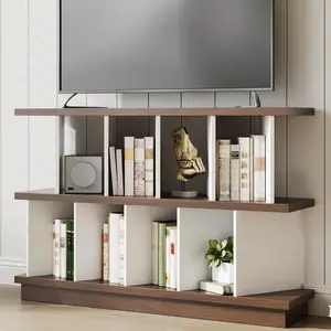 Garvee Farmhouse Horizontal Bookshelf - Wood 8 Cube Storage Organizer with Short Geometric Design, Space-Saving Display Shelves for Living Room, Nursery, Apartments in Walnut Finish