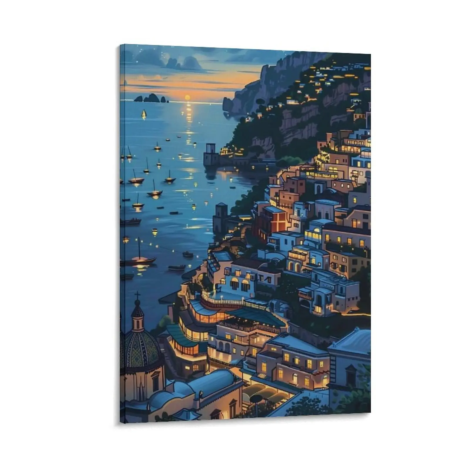 Positano At Night Print Amalfi Print Positano Illustration Positano Travel Poster Canvas Poster Bedroom Decor Sports Landscape Office Room Decor Gift Frames Ornaments Wall Artistic Decoration Photo
