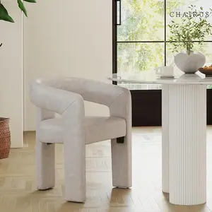 Fully Assembled Modern Faux Leather Dining Chair - Open-Back, Round Arms, 3 Legs, Soft Cushioned Stool, Pebble Grey, Cozy Stylish Upholstered Accent Chair for Dining Room, Living Room