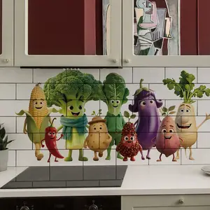 Cross-Border Emoji Vegetable Home Decor Wall Stickers, PVC Self-Adhesive Kitchen Restaurant Background Wall Decals, Easy to Apply