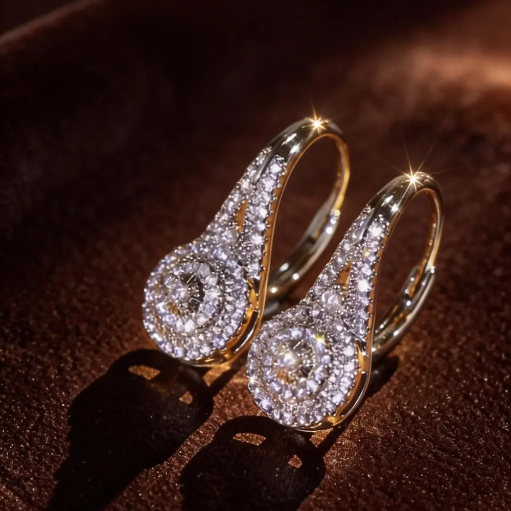 Teardrop Halo Huggie Hoop Earrings for Women, Sparkling Pave Dangle Statement Earrings, Elegant Fashion Jewelry for Wedding Bridal Party Anniversary Gift