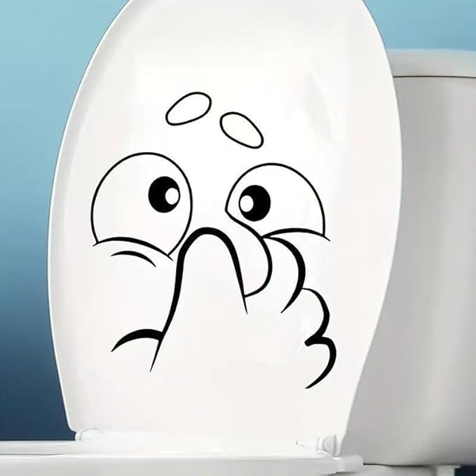 A Washroom Room WC Toilet Seat Stickers Holding Nose Pattern Funny View PVC Wall Stickers Decor Decals Art Mural