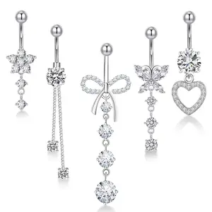 5PCS Dangle Belly Button Rings Set Surgical Steel Navel Ring Piercing de Ombligo Belly Button Piercing Jewelry Gifts for Women Men Anniversary Birthday Christmas Valentine's Day Mother's Day