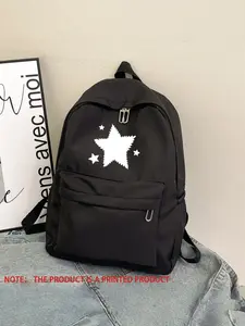 Y2K Style Star Pattern Backpack, Retro Aesthetic, Unisex Design, Durable Nylon Material, Perfect for Daily Use & Travel