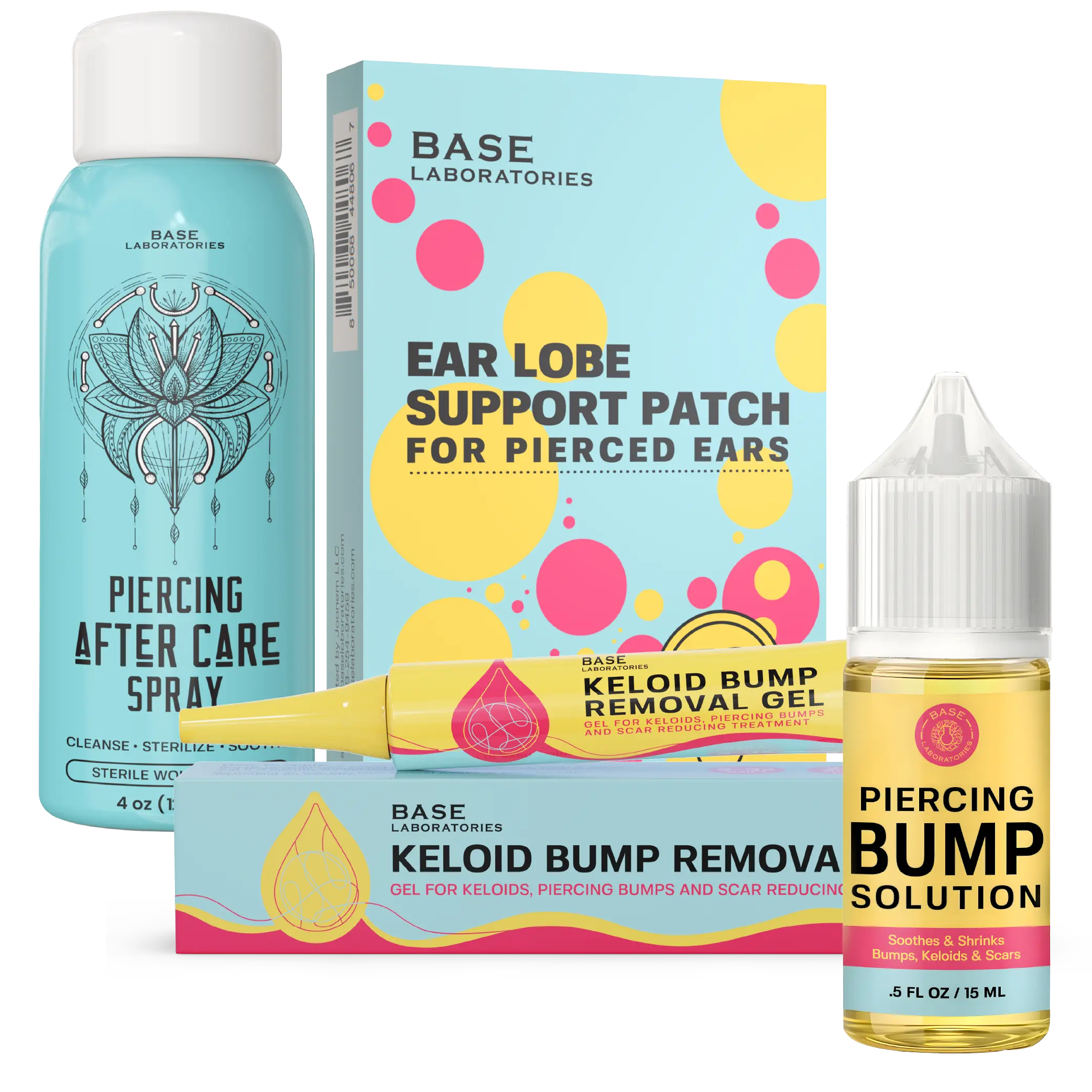 Ear Lobe Repair Kit – Ear Lobe Support Patches + Saline Spray + Bump Oil + Keloid Gel for Piercing Bumps & Ear Care