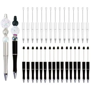 10/20/50 Plastic Bead-Pen Set in Black and White, DIY Pen Set with Beads, Comes with Black Ink, Suitable for DIY School Gifts and Office Study Supplies school office supply