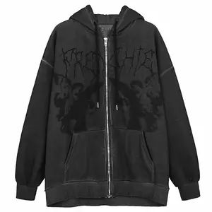 Women's Y2K Zip Up Hoodie Vintage Graphic Aesthetic Sweatshirt Pullover Long Sleeve E-Girl 90s Streetwear Jacket