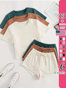 women's round neck tee & shorts loungewear, soft casual comfy pyjama set for summer, comfy loungewear set for women, pajama sets