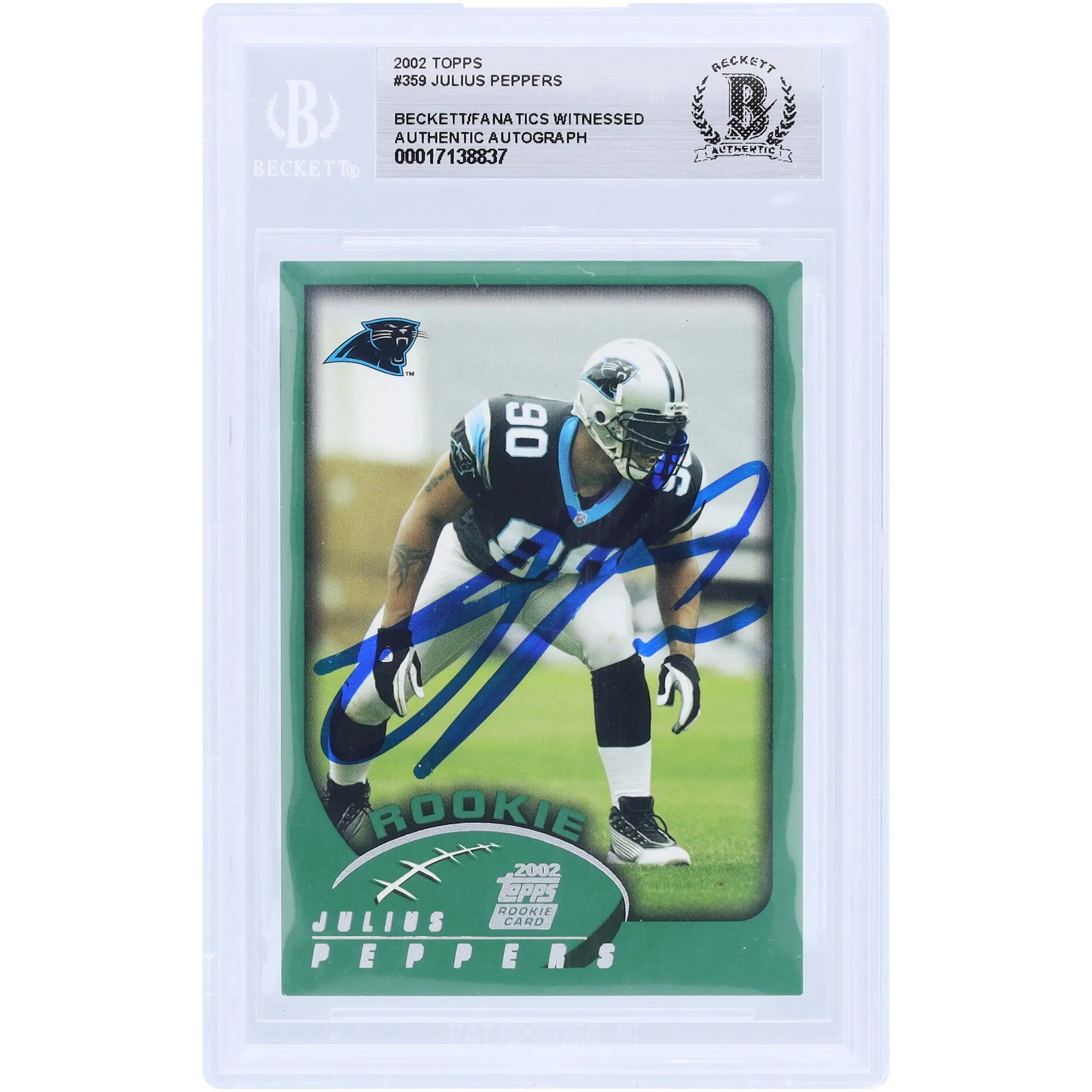 Julius Peppers Carolina Panthers Autographed 2002 Topps #359 Beckett Fanatics Witnessed Authenticated Rookie Card - Fanatics Authentic Certified