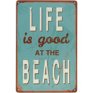 Life is Good at The Beach Metal Tin Sign, Vintage Antique Plaque Poster Living Room Bedroom Home Wall Decor