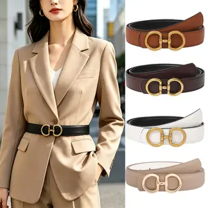 AWAYTR 2-in-1 Reversible Leather Belt for Women Classic Horseshoe Buckle Waist Belt for Jeans & Daily Outfits