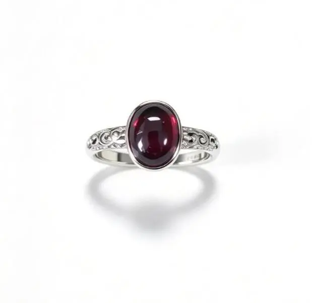 Natural Garnet Oval Copper Silver Plated Adjustable Ring