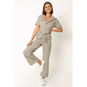 Demi Contrast Stitch Jumpsuit - Olive