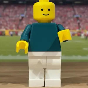 500% Mega Brickman Football Theme Team Logo Jersey in Team Colors - 8 Inches Tall Unique Design for All Teams Distinctive Fan Accessory