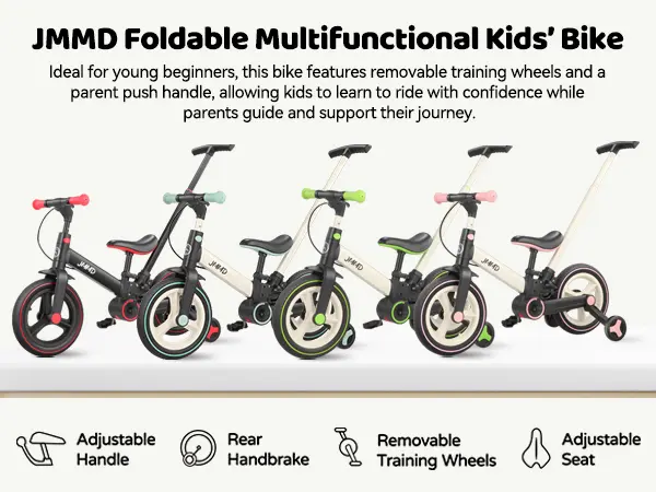 Product Introduction of 【ChristmasGifts】JMMD Multi-Functional 6-in-1 Toddler Bike for 18-60M Baby Balance Bike with Training Wheels, Pedals & Push Handle | Ride-On Toy with Brakes & Kickstand | First Birthday Gift for Baby Boys & Girls 5