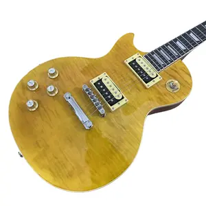 Left hand Amber Yellow Flame Maple Veneer Guitar Solid Mahogany Body zebra pickup