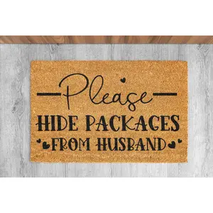 "Please Hide Packages From Husband" Custom Door Mat