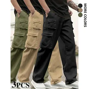 Men's Heavyweight Work Pants 3 Pack - Multi-Functional Pockets, Drawstring Waistband, All-Season Non-Stretch Polyester Trousers, Suitable for Outdoor Activities, Travel, Construction, Everyday Street Style - Machine Washable, Suitable for Men & Teenagers,