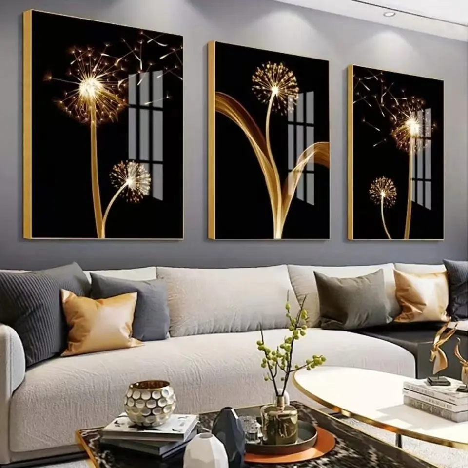 3pcs Abstract Dandelion Wall Art, Artwork, Luxury Home Decor Poster, Unframed Art Print, Unframed Oil Painting for Living Room, Modern Abstract Design, Artistic, Perfect Gift, Living Room Decorations