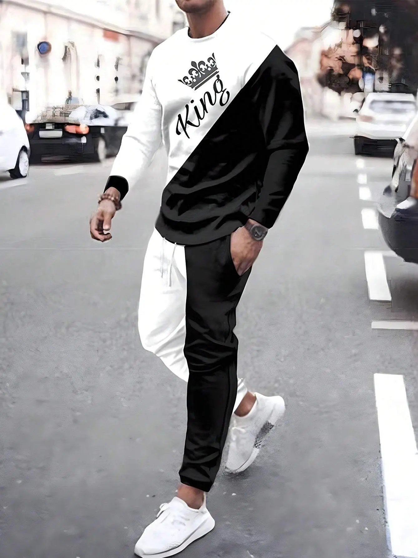 Manfinity LEGND Men Letter Crown Graphic Two Tone Sweatshirt & Sweatpants