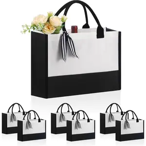 6 count Personalized Classic Canvas Tote Bag(Black and White),Inside Zipper Pocket Grocery Tote DIY ,for Wedding,Birthday,Beach, Gifts for Women,Mom,Teachers,