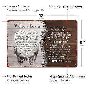 Valentine's Day Aluminum Metal Sign 12x8in - "We're a Team" Romantic Love Quote Decor - Perfect Gift for Soulmate Him/Her