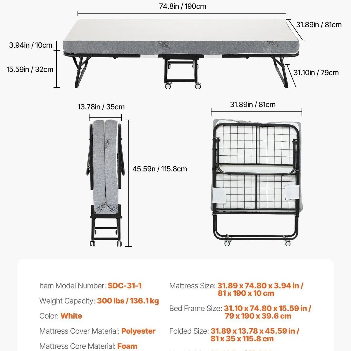 4 inch 【Width: 31 inch】