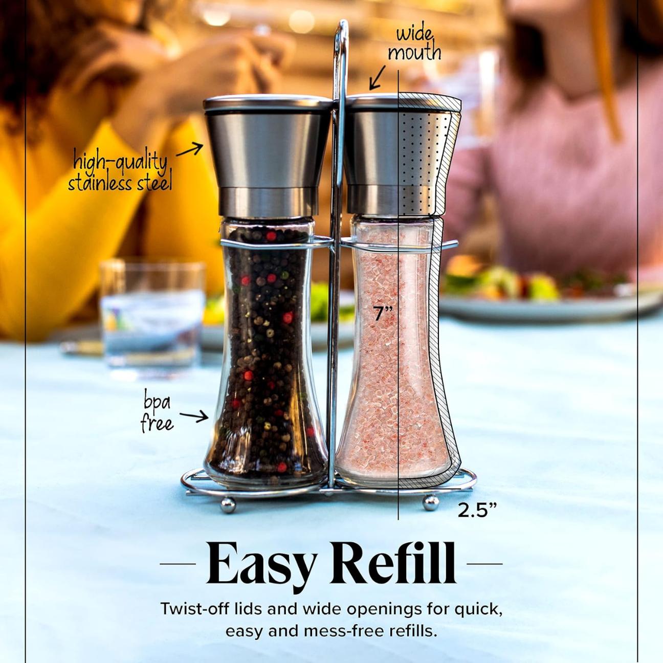 [ Limited time Deal ] -Salt and Pepper Grinder Set - Stainless Steel Refillable Salt & Peppercorn Shakers Glass Kitchen Seasoning Utensils