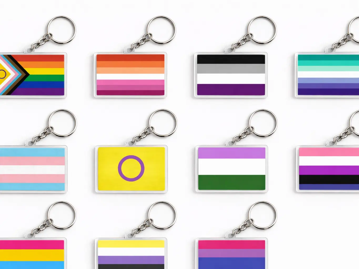 LGBTQ Pride Flag Acrylic Keychain – Transgender, Lesbian, Asexual, Gay, Intersex, Genderqueer, Genderfluid, Pansexual, Nonbinary, Bisexual Keychains – Cute Gift, Bag Charm, Durable Clear Acrylic