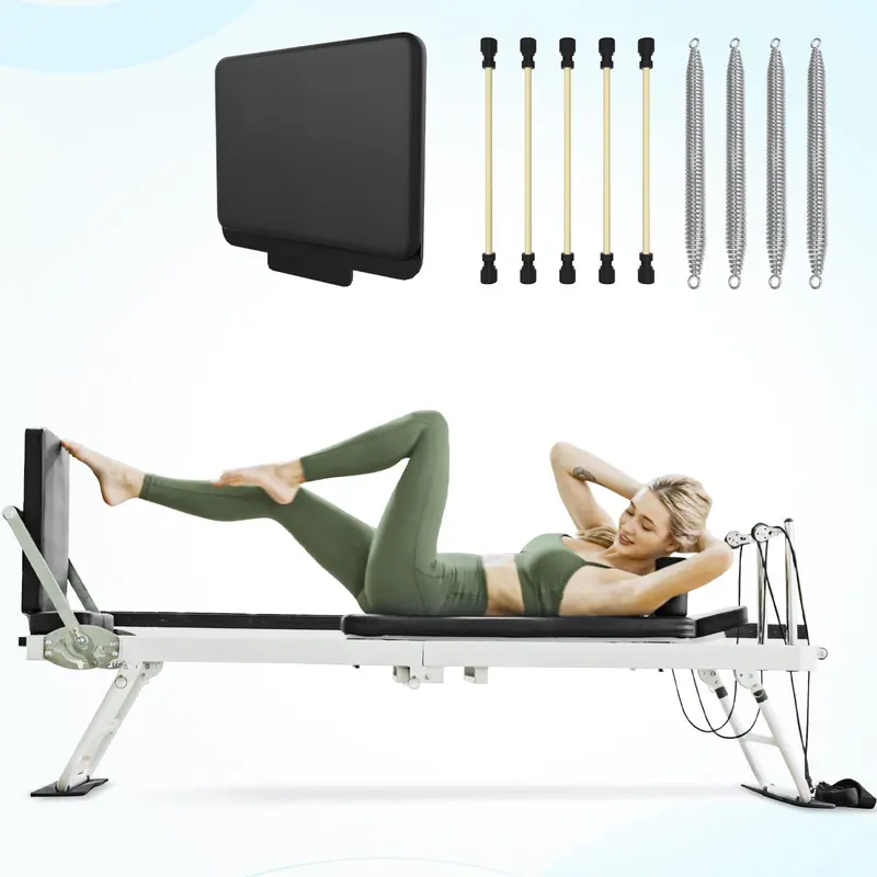 PAETA Foldable Pilates Reformer Machine for Adults - At Home Yoga & Pilates Gym Equipment, Dual Resistance Springs & Cords, Jump Board, 400 LBS Adjustable Elastic Band, 2 sq ft, 3-height Pulleys, 4-gear Foot Bar