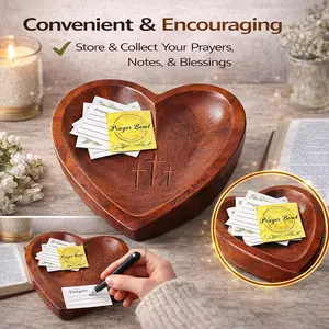 Handcrafted Wooden Heart Prayer Bowl with 24 Prayer Cards | Christian Gift for Home & Church Handcrafted Wooden Heart Prayer Bowl with 24 Prayer Cards | Christian Gift for Home & Church