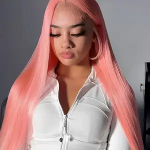 13*4 Pink Lace Front Wig Straight Synthetic Heat Resistant Fiber Wig With Pre Plucked Baby Hair Colorful Wig for Women 26 Inch