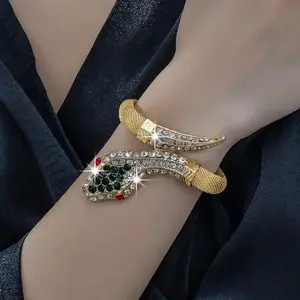 Elegant Rhinestone-Encrusted Snake Bracelet, Versatile Zinc Alloy Jewelry for Daily Wear and Gifting, Snake JewelryGift