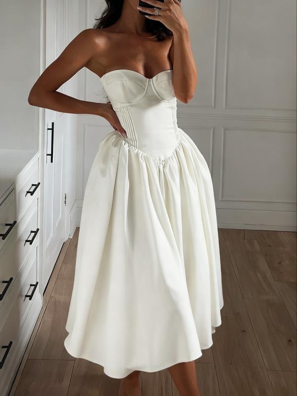 Women's elegant white slim-fit strapless floor-length dress with simple chest-shaped back strap design for evening gowns, suitable for wedding parties, clubs, formal wear, Classy Dresses Women's elegant white slim-fit strapless floor-length dress with simple chest-shaped back strap design for evening gowns, suitable for wedding parties, clubs, formal wear, Classy Dresses